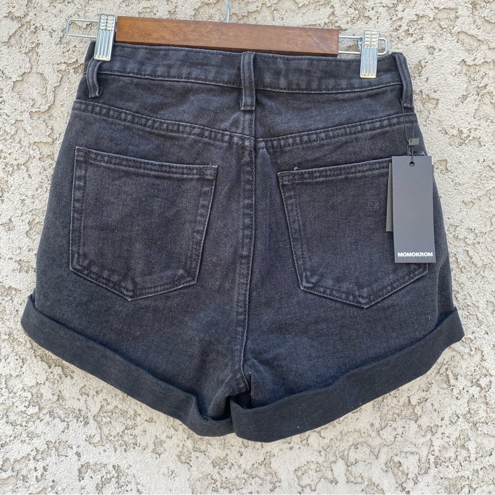 MOMOKROM Washed Black Roll Hem Mom Shorts - Picture 2 of 9
